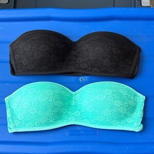 PINK Victoria's Secret Lace Strapless Bandeaus - Black & Teal
